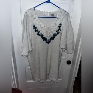 Combination Crochet Floral Ruffle Edged Sweater Dress